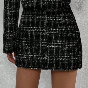 Shein Black white Tweed Gold 8 Button Mini Skirt Size XS NWOT